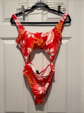 Hurley Red Tropical Cutout One-Piece Swimsuit